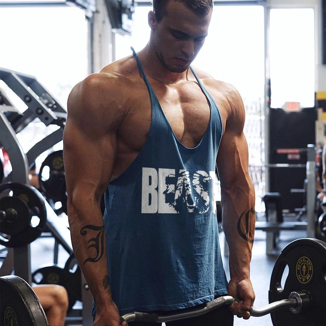Купить Топы, футболки и блузки | Men's Gym Workout Printed "BEAST" Tank ...