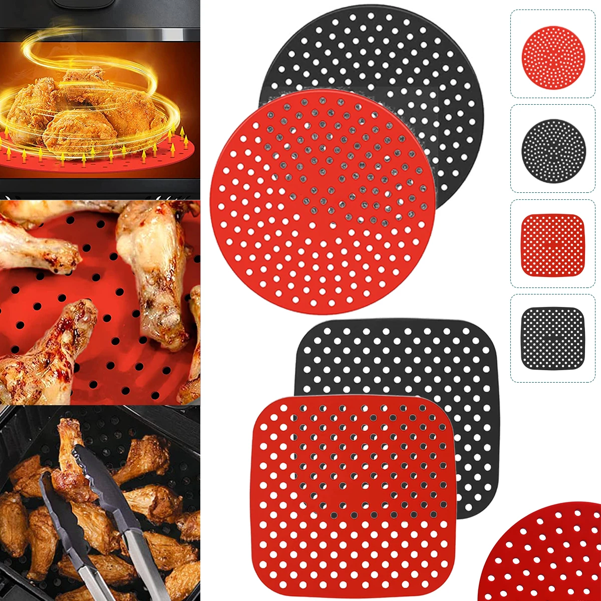Air Fryer Lined Silicone Pad 7.5/8/8.5/9 Inch Square Round Heat-Resistant Non-slip Reusable Pot Mat Kitchen Accessories Gadgets