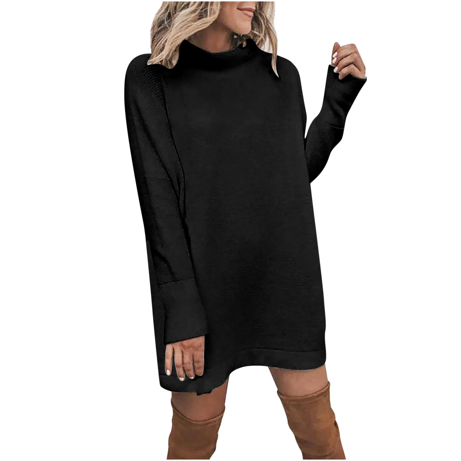 Turtleneck Long Sleeve Sweater Dress 