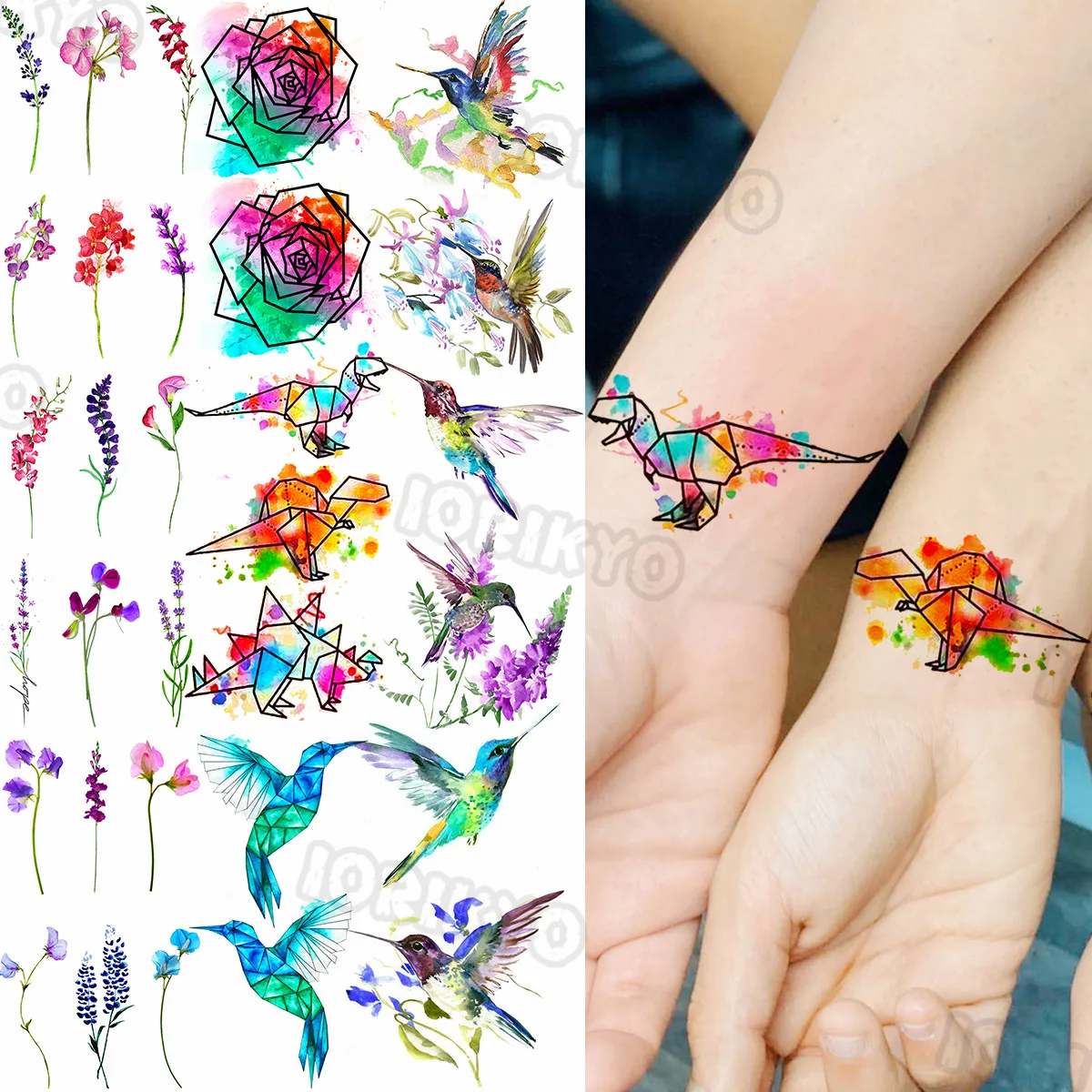 Купить Татуировка и боди-арт | Colorful Dinosaur Temporary Tattoos For Kids  Girls Rose Flower Lavender Hummingbird Fake Tattoo Sticker Forearm Neck  Tatoos Show