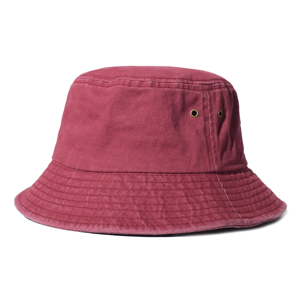 Washed Cotton Solid Flat Bucket Hat Men 