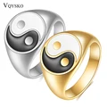 Stainless Steel Pun Chia Chi Yin Yang Gossip Chubby Rings For Women Gift Understated Delicate Enamel Female Engagement Jewelry