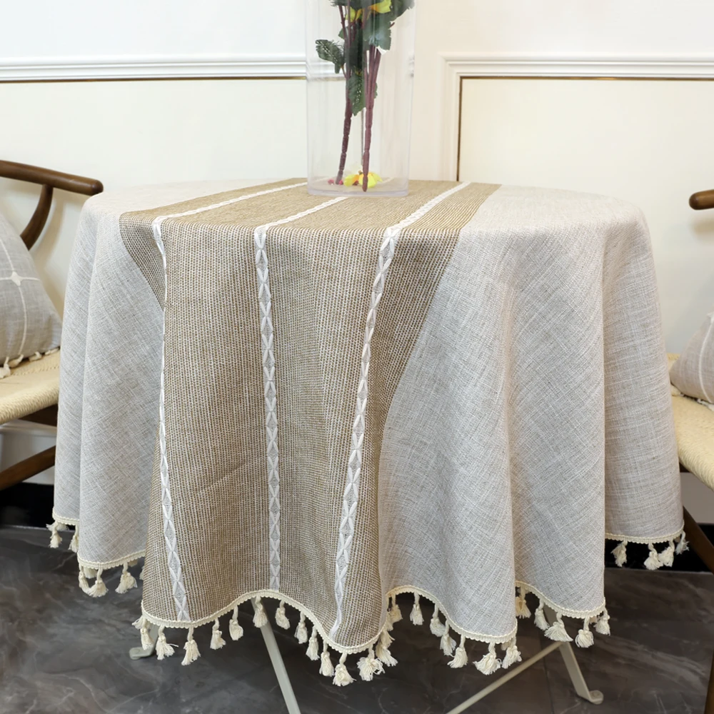 Table Cloth Round Tablecloth with Tassel Linen Cotton Home Textile Nordic Style Kitchen Waterproof Table Cover Modern Home Decor preview-7
