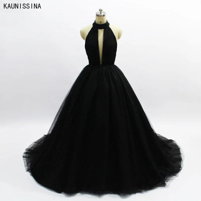 fadel jaber black tulle halter gown