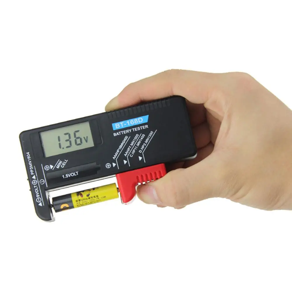 BT-168 Universal Button Multiple Size Battery Tester For AA/AAA/C/D/9V/1.5V LCD Display Digital Battery Tester Volt Checker