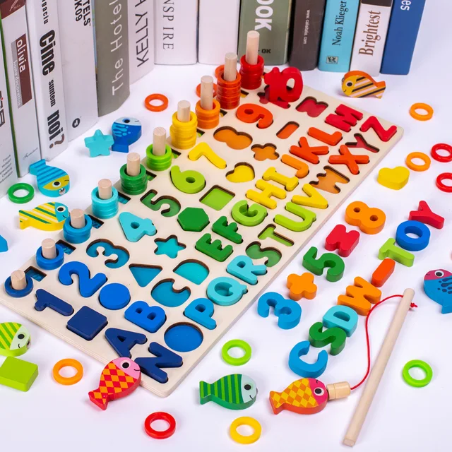 Kids Montessori Math Toys For Toddlers Educational Wooden Puzzle Fishing  Toys Count Number Shape Matching Sorter Games Board Toy