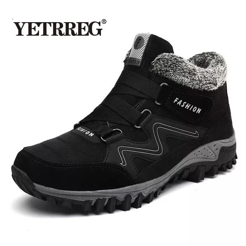 VANCAT Men Boots Winter With Fur 2019 Warm Snow Boots Men Winter Boots Work Shoes Men Footwear Fashion Rubber Ankle Shoes 39-46-animated-img