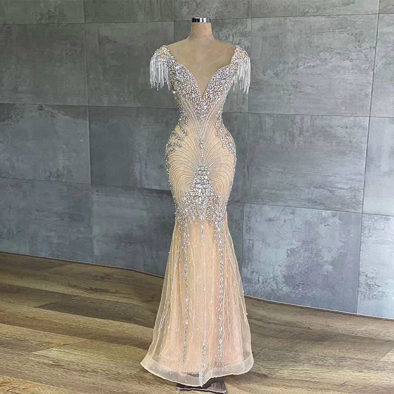 2021 Luxury Silver Rhinestones Long 