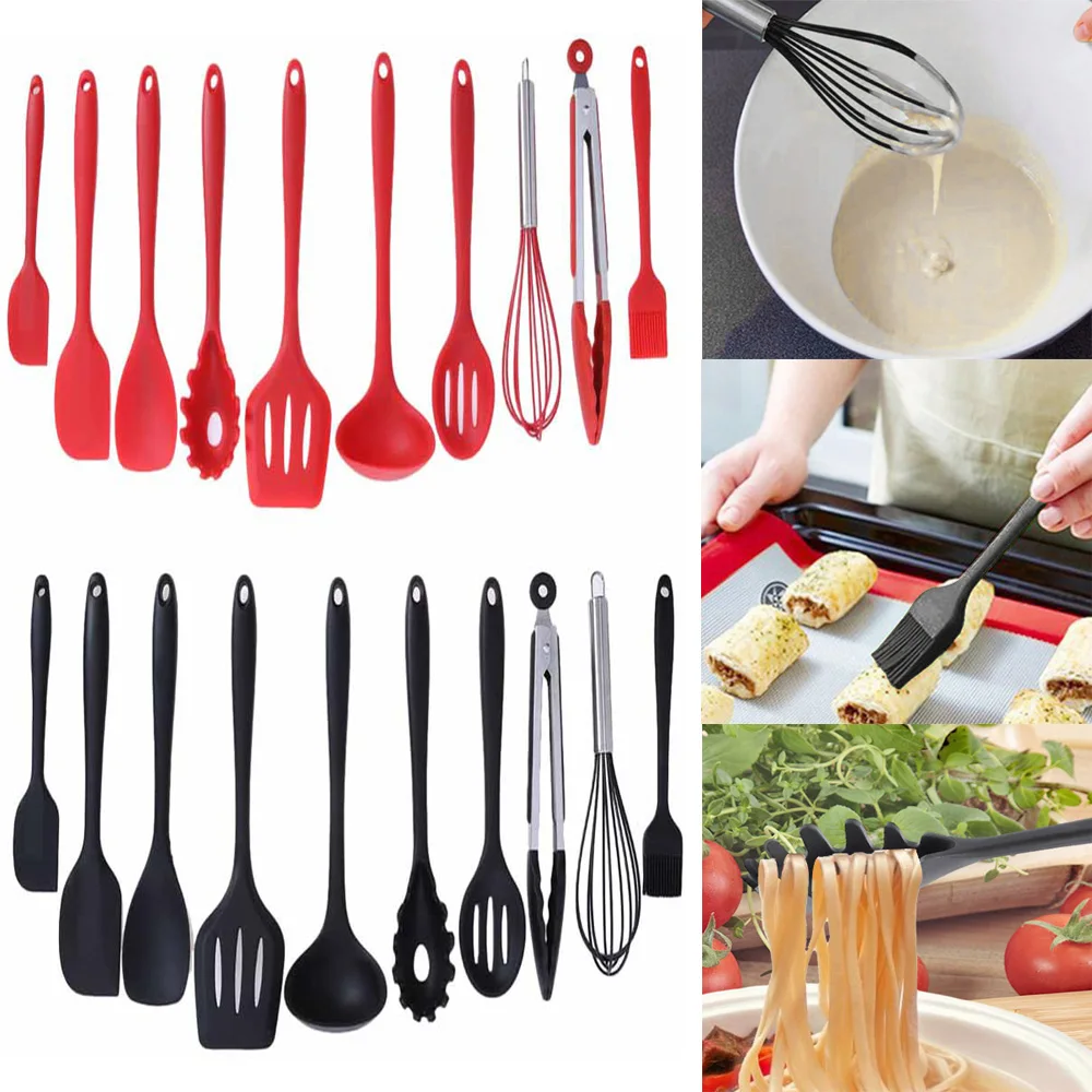 13pcs/set Heat Resistant Silicone Kitchen Utensils Set Including Measuring  Spoons, Oil Brush, Shovel, Tableware, Baking Tools With Storage Bucket