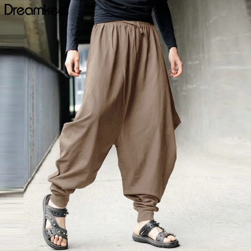 Men Linen Pants Summer Casual Harem 