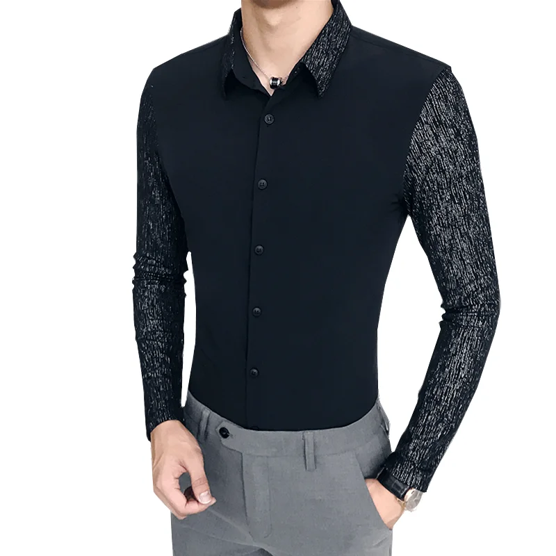 Mens Patchwork Black Shirt 2021Fashion 