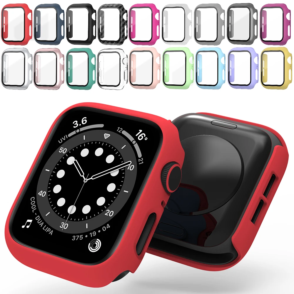 Glass+Case for iWatch Case Cover for Apple Watch Case 45/41mm 44mm 42mm 40mm 38mm Series 7 6 5 4 3 2 1 SE Protector Accessories