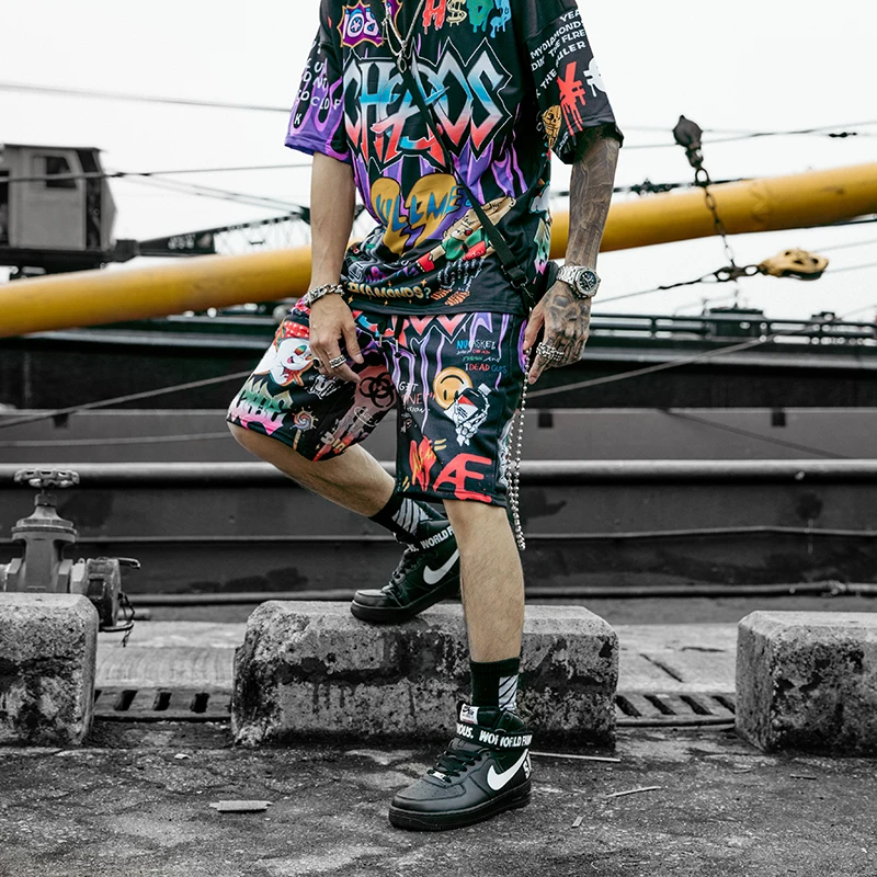 Acquistare Pantaloncini e Shorts | Summer Streetwear Shorts Men Cartoon  Anime Printed Graffiti Pattern Hip Hop Cotton Shorts Rapper Rock Japan  Korean Sport Suit