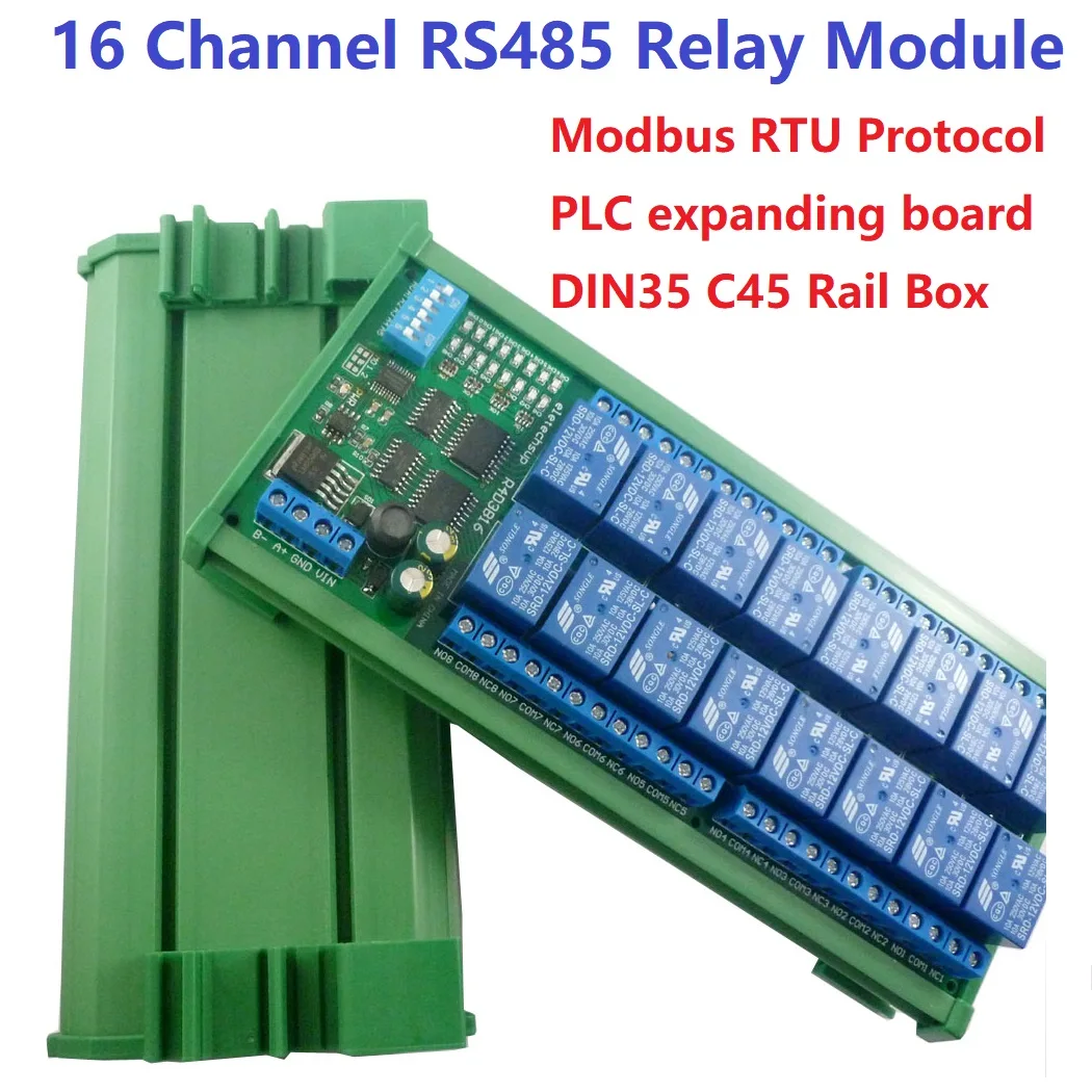 Componente active | 16-Channel 12V 10A DIN Rail Box PLC Expansion Board RS485 Modbus RTU Relay Module