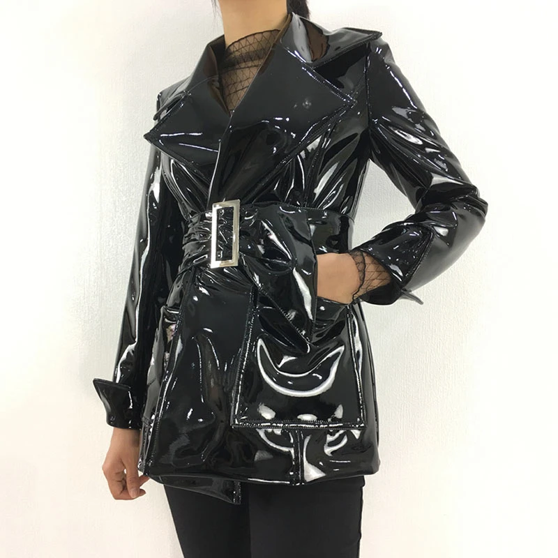 patent faux leather jacket