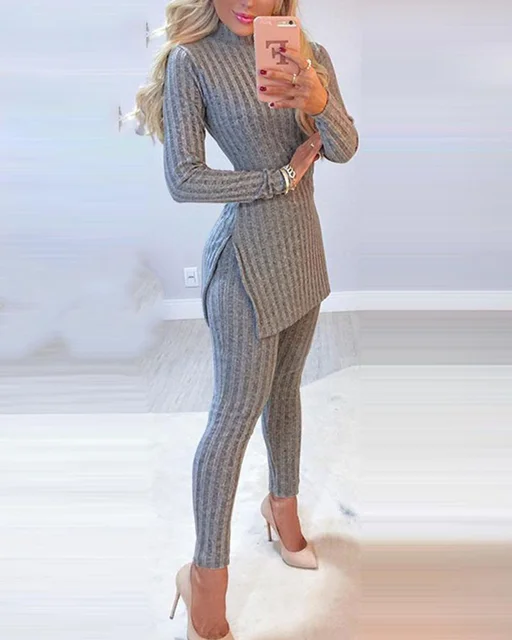 Long Sleeve Slit Knitted Sweater 