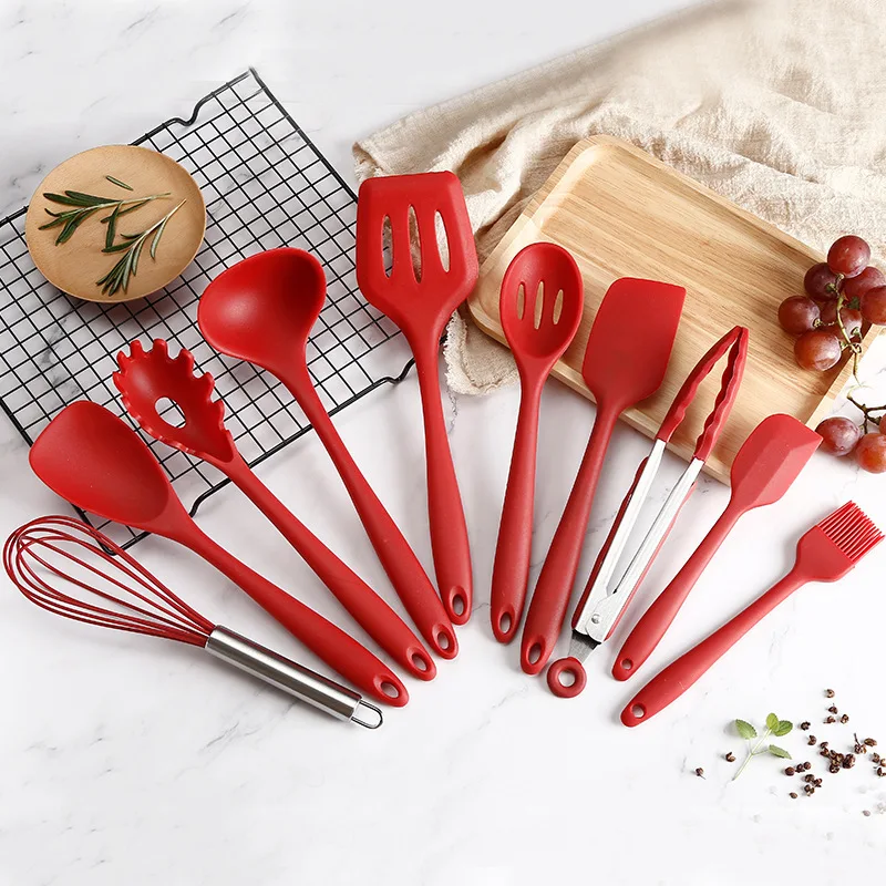 13pcs/set Heat Resistant Silicone Kitchen Utensils Set Including Measuring  Spoons, Oil Brush, Shovel, Tableware, Baking Tools With Storage Bucket