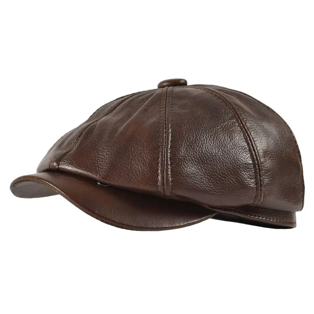 VOBOOM Genuine Leather Newsboy Caps Men 