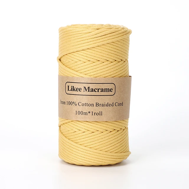 Likeecords Braided Macrame Cotton Cord 3mm x 100m,Macrame Rope, Colorful  Cotton Craft Cord for Bag,Wall Hanging, Plant Hangers