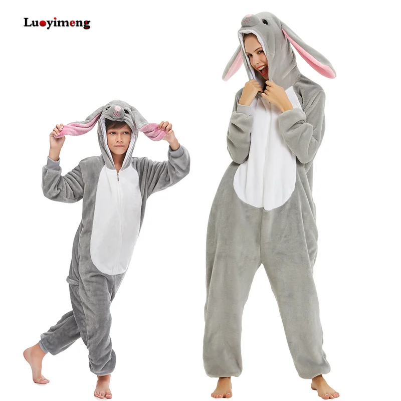 Adult Kids Kigurumi Unicorn Pajamas Cartoon Rabbit Costumes Pajamas For Women Unicornoio Sleepwear Winter Panda Lion Pig Onesies-animated-img