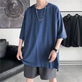 HYBSKR Summer Man T-shirts Short Sleeve Solid Color Casual Oversized T Shirt Men Harajuku Hip Hop Cotton Men's Clothing Tops Tee preview-5