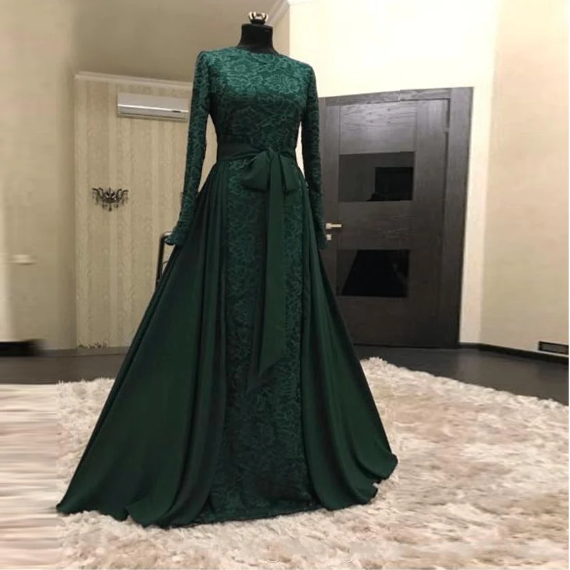 Emerald Green Lace Long Sleeve Muslim 