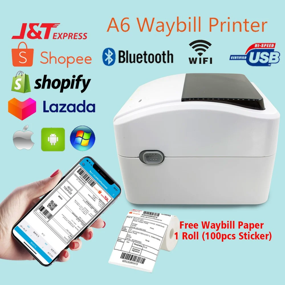 4 Inch Desktop Thermal Shipping Label Printer Width 25-115mm Barcode Printer Support QR Code ePacket Express Waybill
