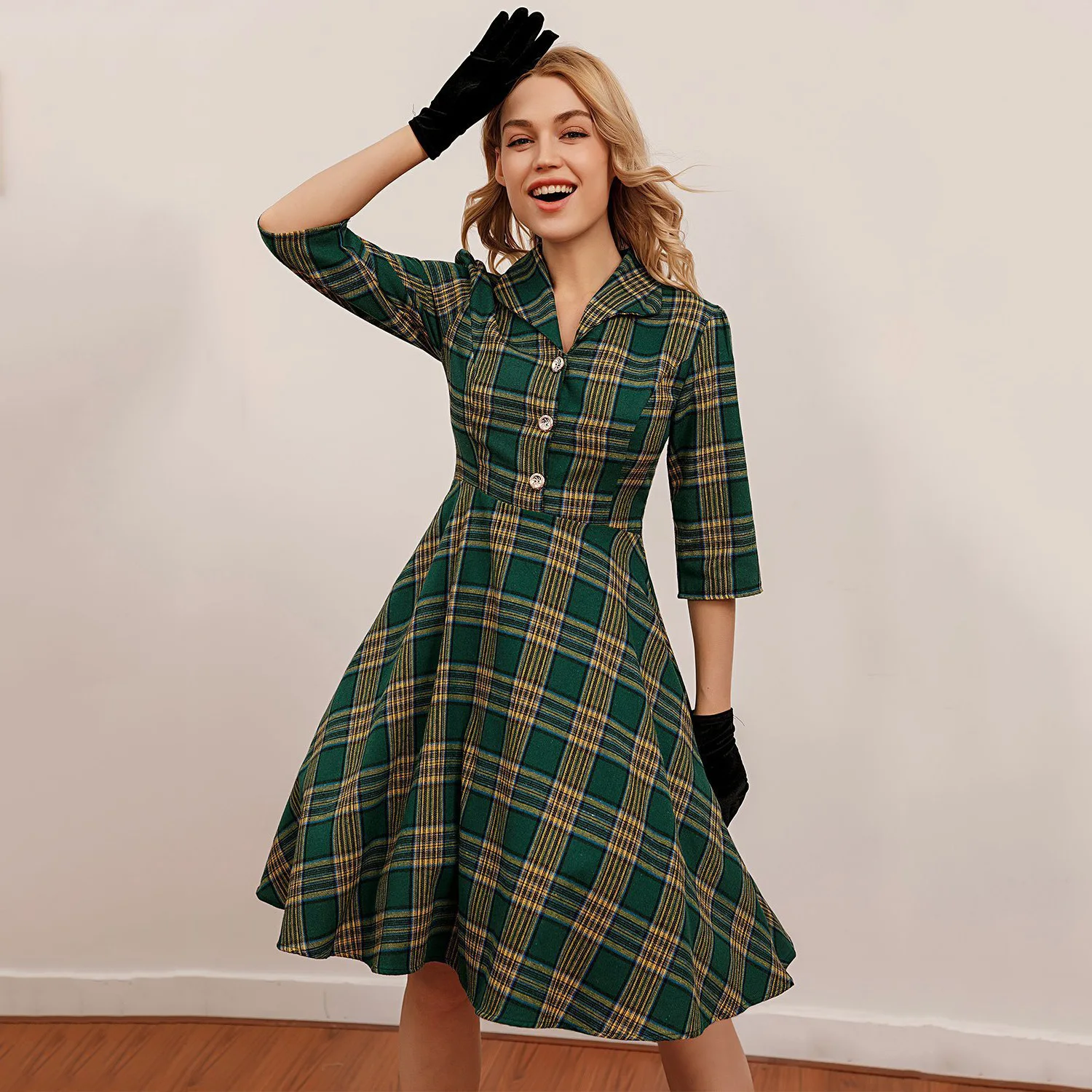 plaid dress with buttons