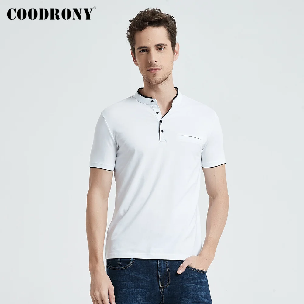 COODRONY Mandarin Collar Short Sleeve Tee Shirt Men 2020 Spring Summer New Top Men Brand Clothing Slim Fit Cotton T-Shirts S7645-animated-img