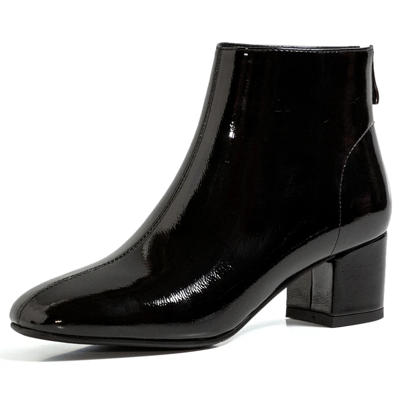 black patent leather short boots