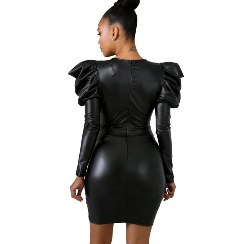 קנו שמלות | Women Dress PU Faux Leather 