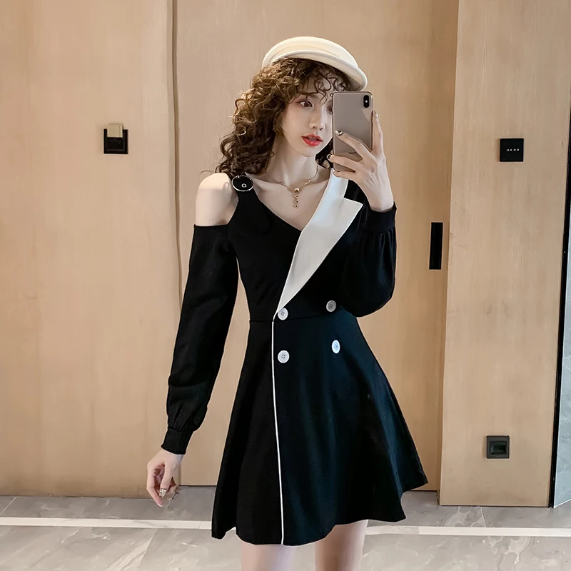 Elegant Black Dress Women Casual Spell 