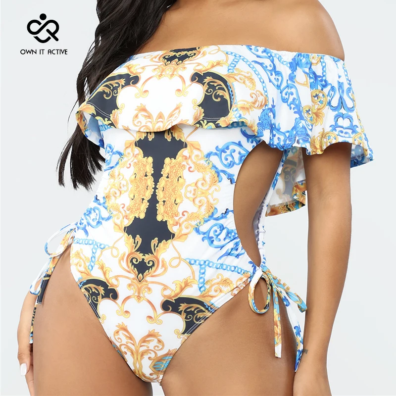 Купить Плавание Sexy One Piece Swimsuit Push Up Swimwear Women Ruffle Bodysuit Beach Bathing 5294