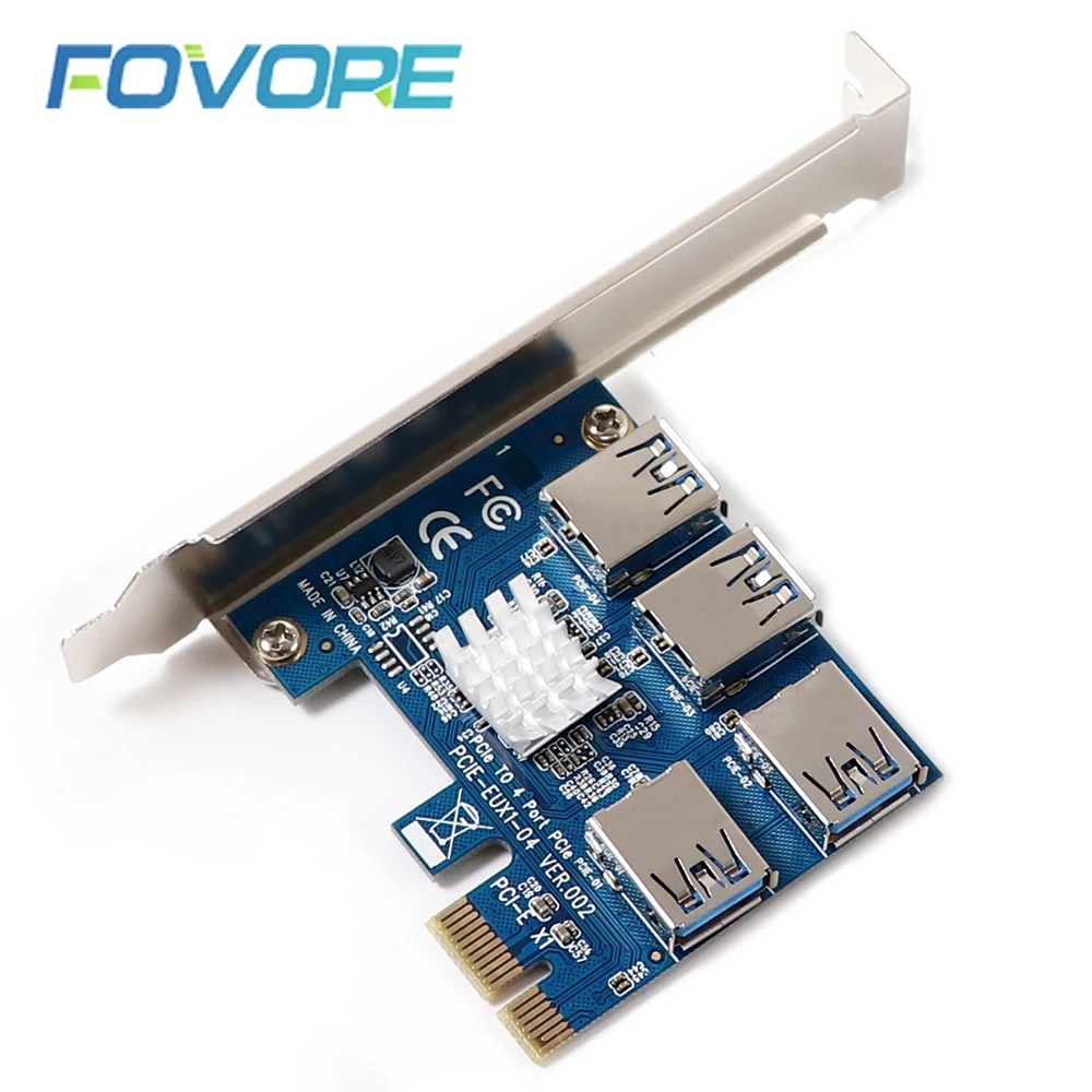 PCIe 1 to 4 PCI-express 16X slots Riser Card PCI-E 1X to External 4 PCI-e USB 3.0 Adapter Multiplier Card for Bitcoin Miner