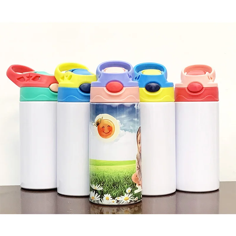 12oz Sublimation Straight Sippy Cup Flip Top Kids Bottle Stainless Steel  Double Wall Water Tumbler With