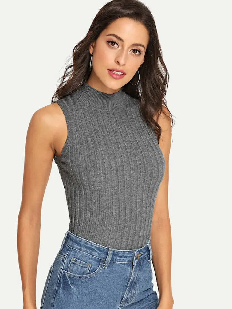 Women Casual Sleeveless Turtleneck Tank 