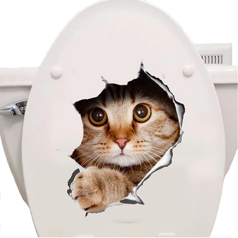 Cats 3D Wall Sticker Toilet Stickers Hole View Vivid Dogs Bathroom Home Decoration Animal Vinyl Decals Art Sticker Wall Poster-animated-img