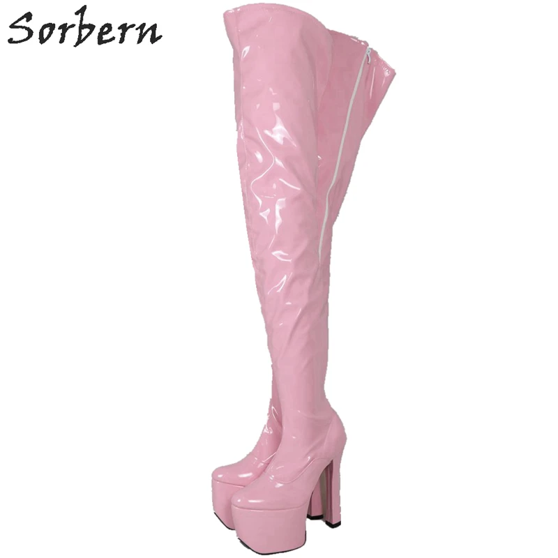 Put up with shipbuilding attack Cumpără Pantofi de dama | Sorbern Baby Pink Thigh High Boots Women Block  Heels Custom Leg Ladies Boot Platform Exotic Dancer Shoe Crossdresser Boots