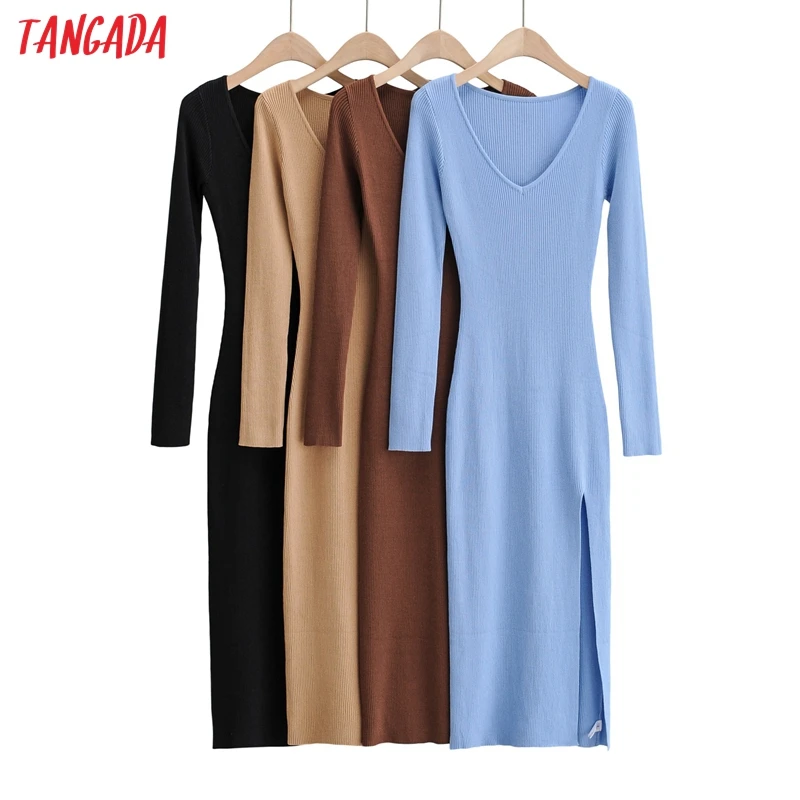 Tangada fashion women solid elegant v 