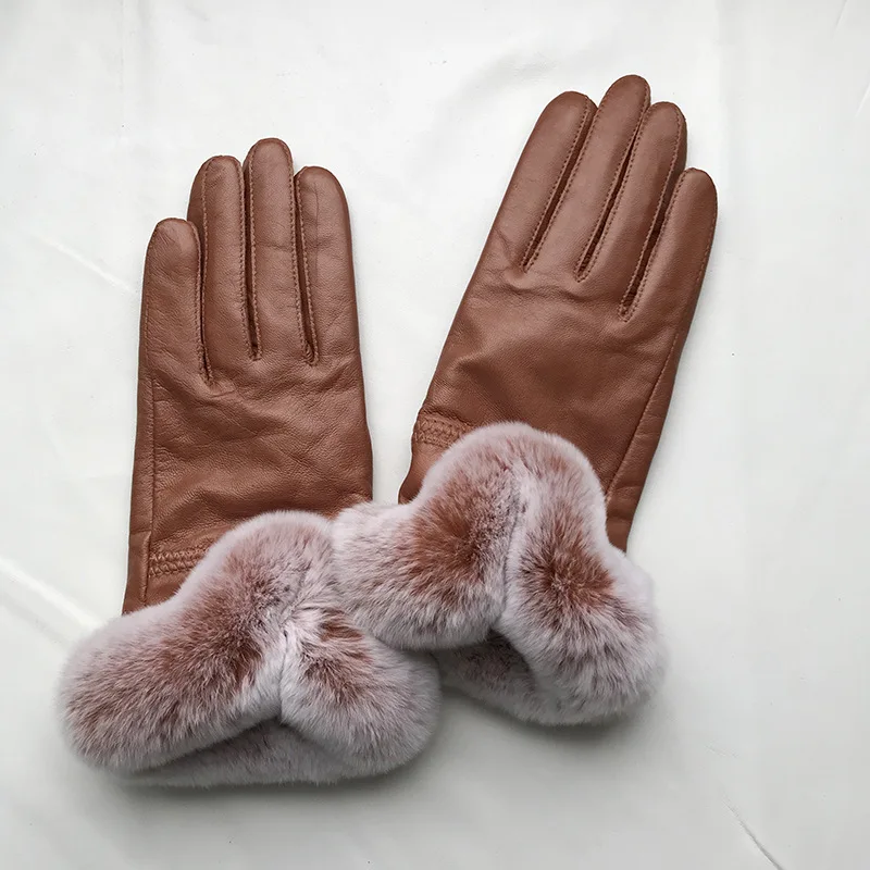 leather fur gloves womens