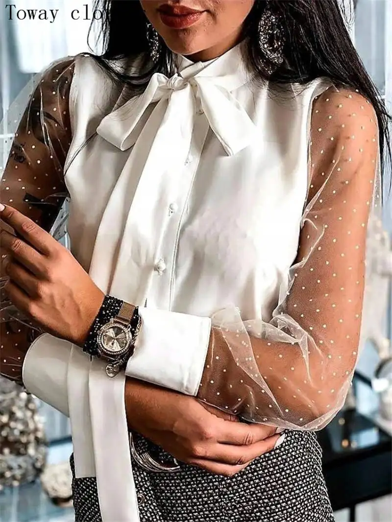 Casual Turtleneck Chiffon White 