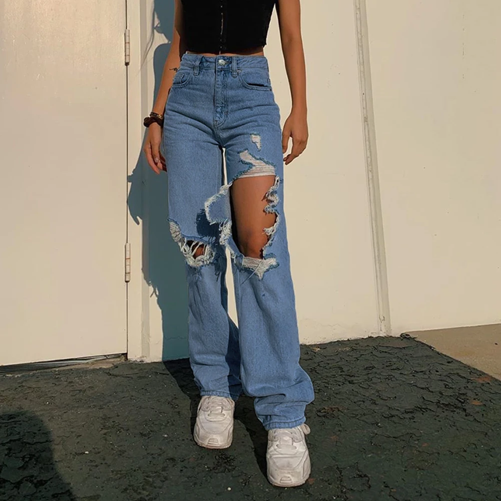 Ripped Straight Jeans Sweatpants Women 