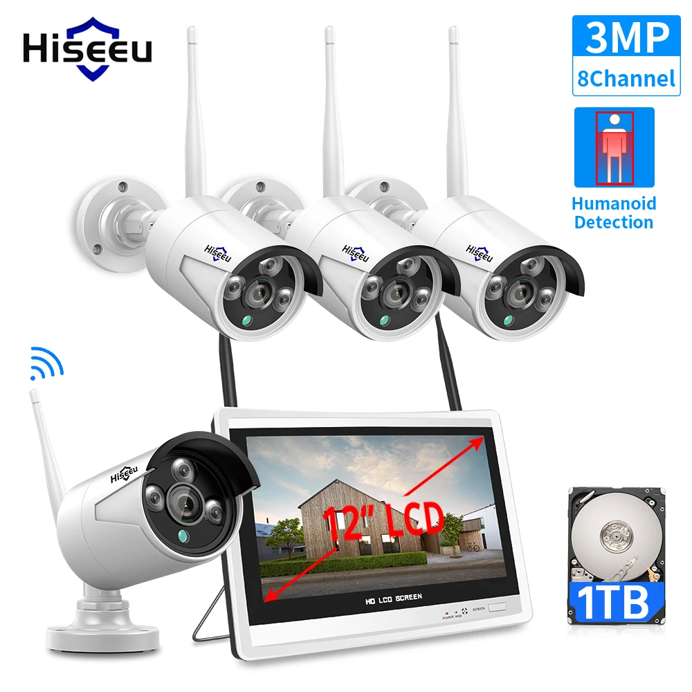 Купить Видеонаблюдение | Hiseeu 3MP 8CH Wireless NVR Kits 12' LCD ...