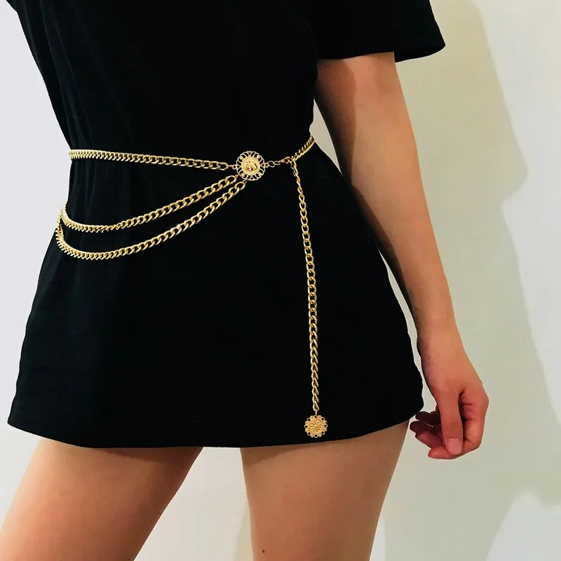 Bohemian Retro Style Multilayer Alloy Waist Chain Body Chain for Women Round Pendant Belly Chain Waist Chain Jewelry