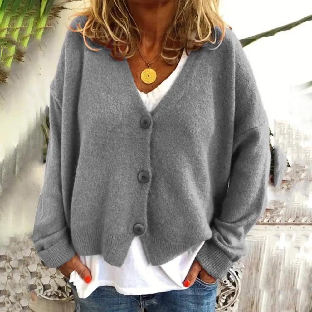 Loose Casual Long Sleeve V Neck Knitted 