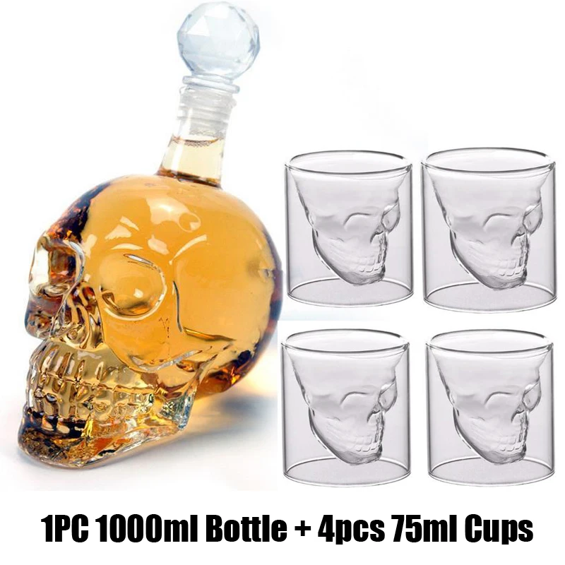 skull decanter and shot glasses