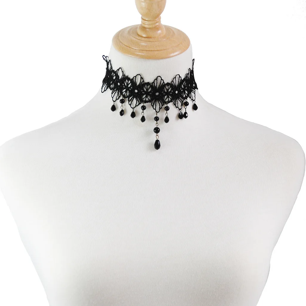 Gothic Victorian Crystal Tassel Tattoo Choker Necklace For Women