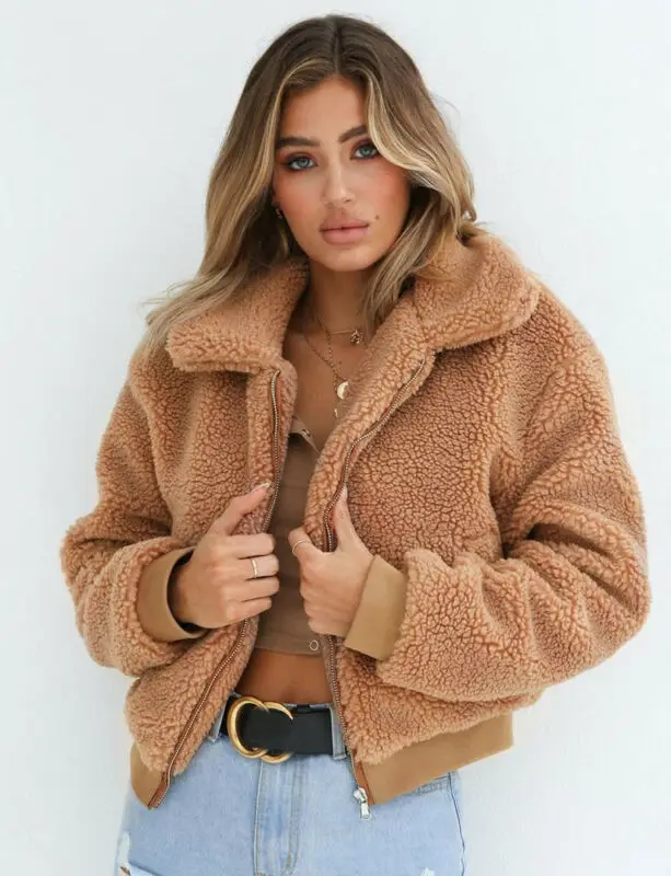 ladies long teddy bear coat