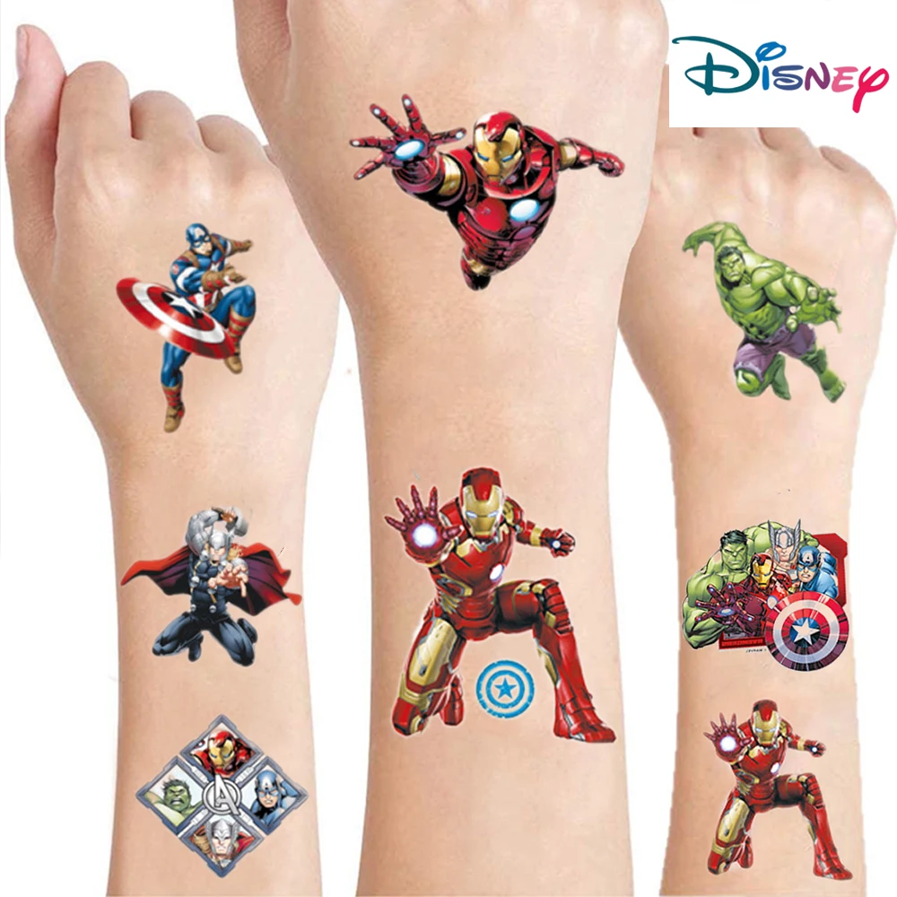 Pegatinas originales de Marvel para niños y niñas, tatuaje de Héroe de  Disney, Spider-Man, Iron