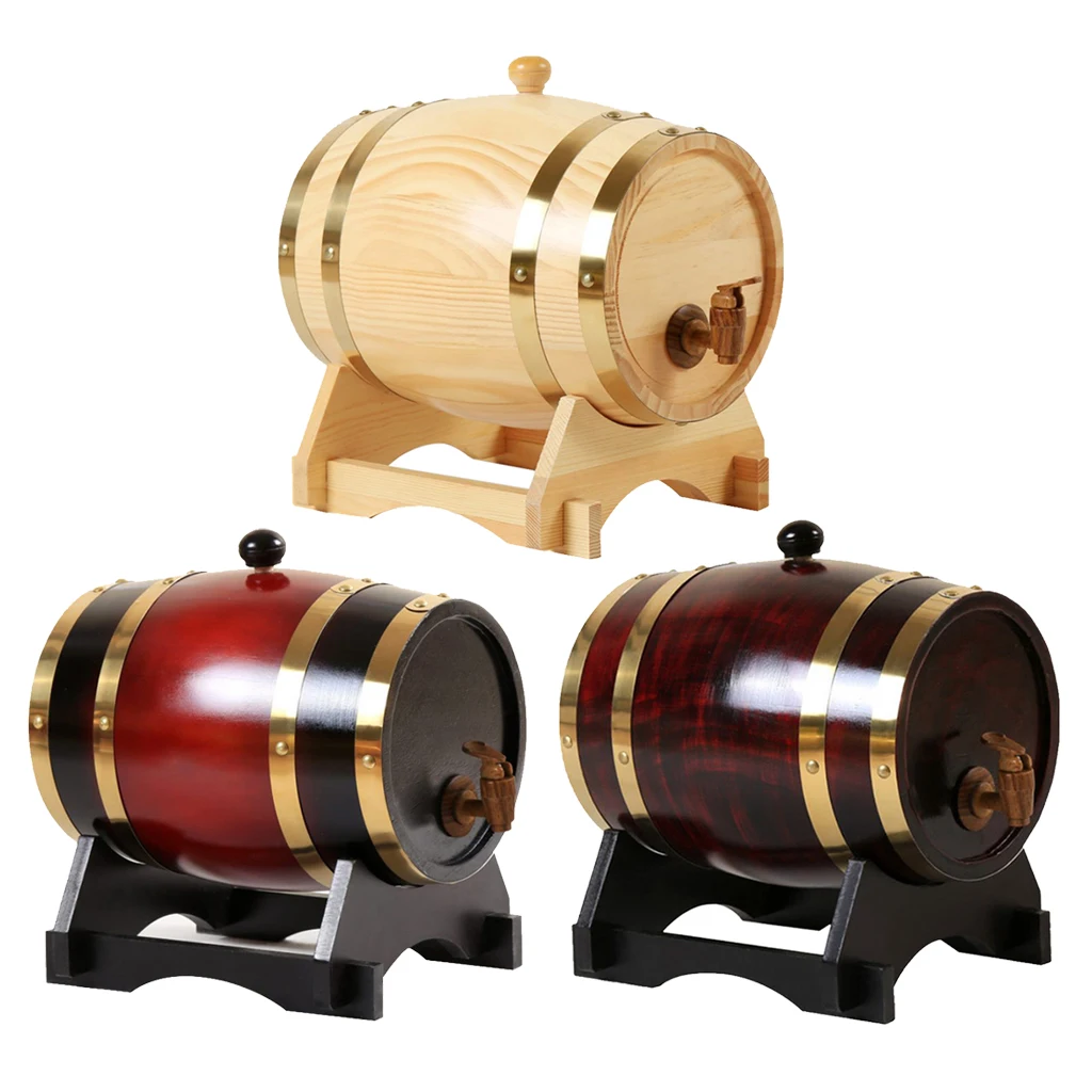 Vintage 3L/1.5L Oak Wine Barrel Special Dispenser Bucket Beer Casks with Stand For Tequila Wine Bourbon Whiskey-animated-img